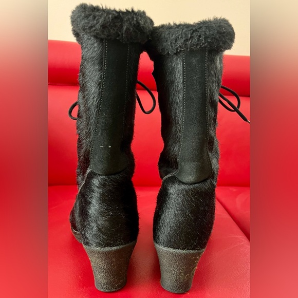 OSCAR SPORT Fur Boots WEDGE Shearling BLACK Size 38/7.5 Made in Italy - Picture 4 of 10